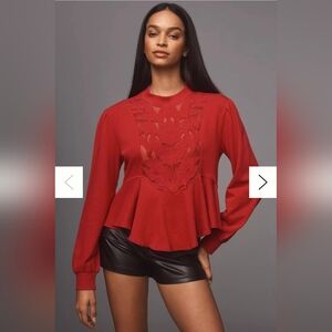 NWT By Anthropologie Cutwork Swing Top, Red, Size M
